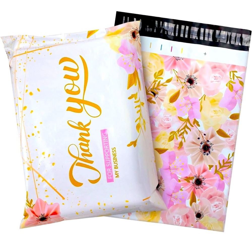 20 - 10 x 13 floral thank you poly bags